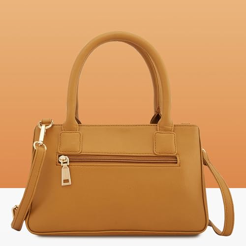 Caprese Siji Tresna Medium Satchel Bag for Women with Adjustable & Detachable Strap | Kashida Embroidery Shoulder Bag | Crossbody & Handheld Bag for Work, Travel, and Everyday Use (Brown)