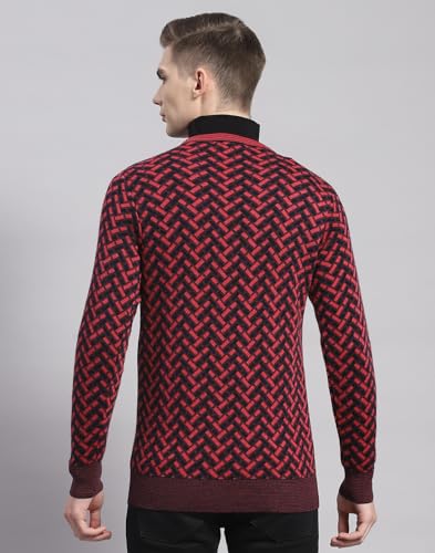 Monte Carlo Mens Pink Self Design V Neck Full Sleeve Wool Blend Casual Sweater (1239277VN-1-40)