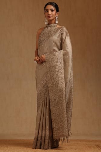 Soch Womens Earth Tussar Embroidered Saree