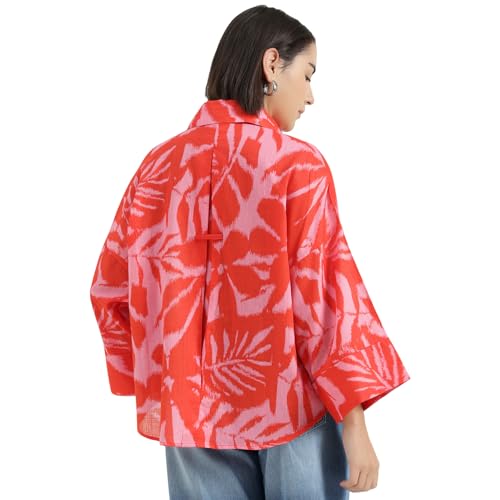 United Colors of Benetton Regular Fit Spread Collar Printed Shirt (Size : 2XL) - 26P5WVNTP327I901 Red