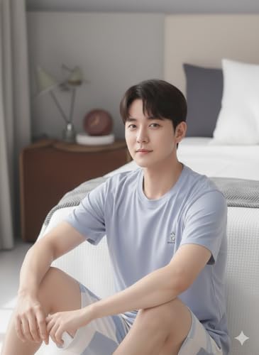JVX Mens Korean Night Dress || Short Pyjama Set || Korean Nightsuit ||Men Nightwear ||Round Neck Short Sleeve Nightsuit || Loungewear || Everyday Nightdress (MPS-02)