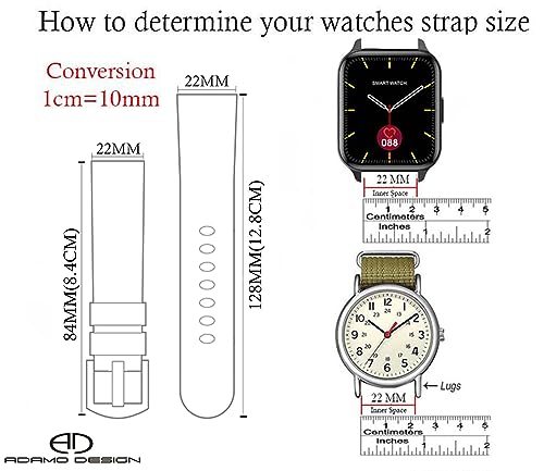 ADAMO 22mm Watch Strap compatible for Phoenix Ultra/Phoenix/Pulse 2/Xtend Pro/Xtend Call and ALL 22mm wristwatch and smartwatches P26BIW09-P26BIG09