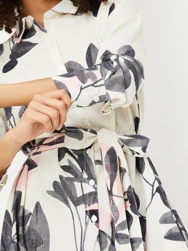 Max Women Floral Printed Shirt Dress (Off White_XL)