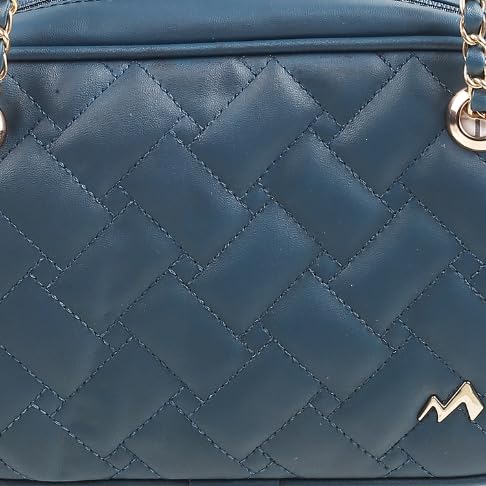 Metro Blue Faux Leather Premium Zipper Casual Sling Bag For Women