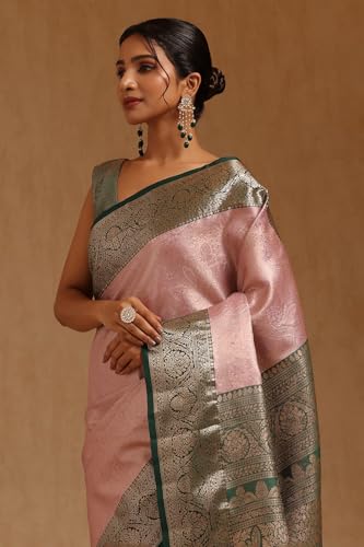 Soch Womens Pink Silk Blend Zari Woven Saree