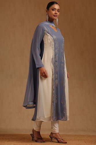 Soch Womens Blue Georgette Embellished Suit Set With Stone Work