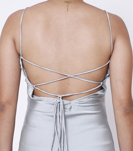 Sheux Solid Satin Backless Maxi Dress for Women & Girls – Luxe, Sultry & Timeless (L) | Ideal for Date Night Dress, Night Parties & Outing or Beach wear Pale Green