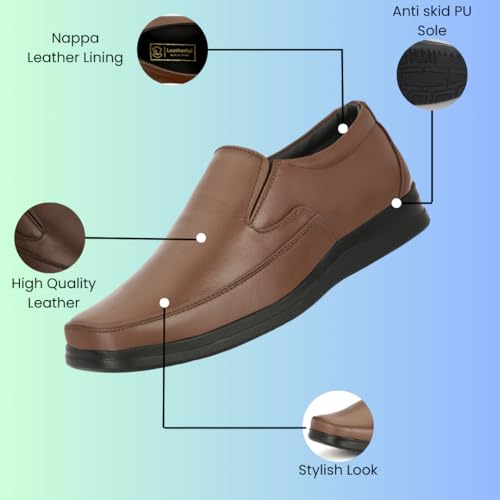 Leatherful Formal Moccasin Shoes for Men | Full Grain Genuine Leather | PU Sole & Nappa Lining | Office | Party | Smart Casual (Brown, UK Footwear Size System, Adult, Men, Numeric, Medium, 9)