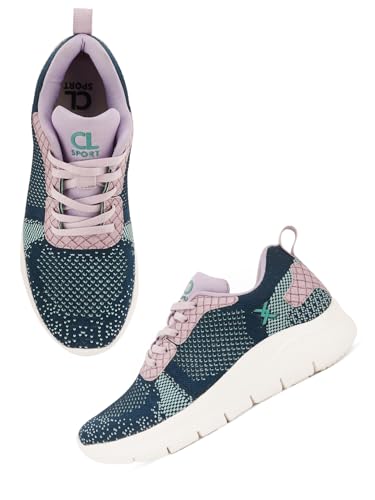 Carlton London Women Blue Comfortable Lace-Up Snakeer with Heels, for for Casual, Walking & Daily Use (37)