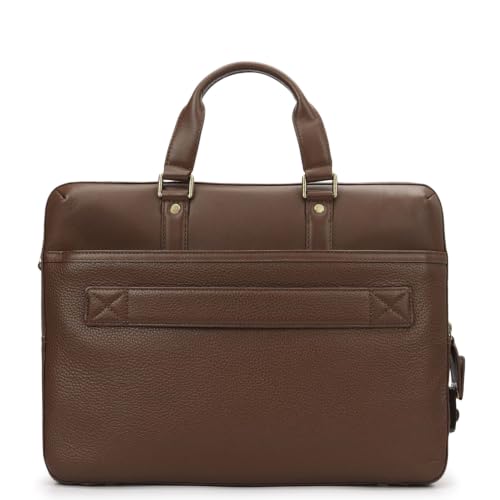 Da Milano Leather Laptop Bag for Men & Women | Textured Leather Laptop Messenger Bag | Ideal for Office Purpose | Fits Upto 15" Laptop - Mocha Brown