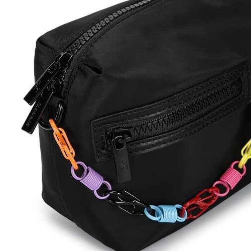 Fastrack Statement Chain Sling Bag for Women | Black Nylon Crossbody with Zipper Closure, Front Utility Pockets and Adjustable Strap | Lightweight Urban Sling for College & Travel