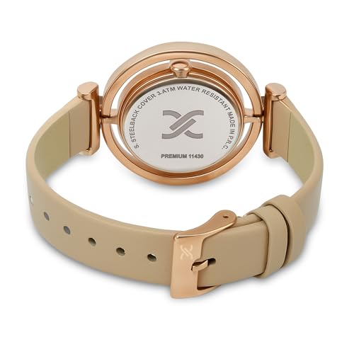 Daniel Klein Analog Round Dial Rose Gold Case Beige Leather Strap Water-Resistant Wrist Watch for Women Girls, Ladies DK11430-4