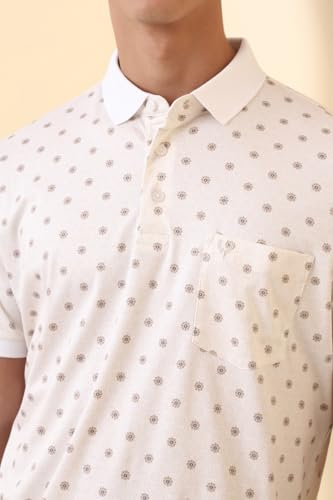 Allen Solly Men White Print Polo Neck T-Shirt