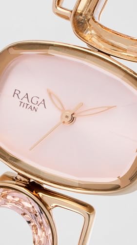 Titan Raga Facets Quartz Analog Pink Dial Rose Gold Stainless Steel Strap Watch for Women - NT95118WM02