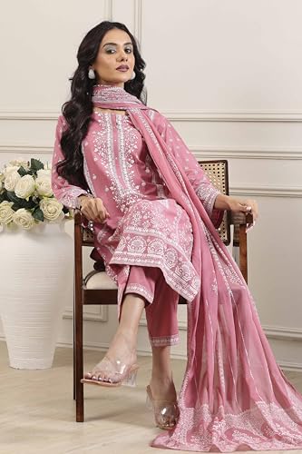 Biba Women Pink Cotton Straight Suit Set_32