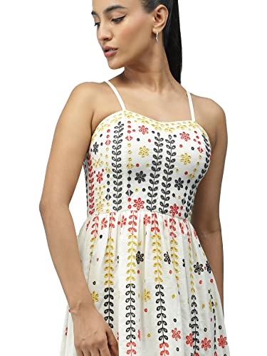 Label RITU KUMAR White Embroidered Strappy Midi Dress