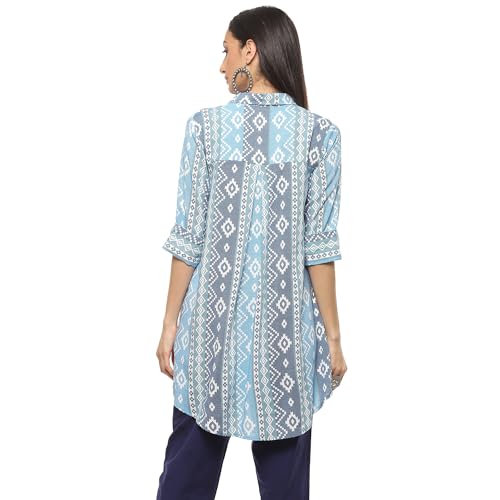 BIBA Women's Rayon Printed Short_Regular Fit Kurta Mix and Match(TOP & TUNICS20204_Blue_36), Large