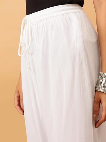 Ada Hand Embroidered Lucknow Chikankari Viscose Loose Fit Palazzo Pant Culottes for Women A711190 White (XS)