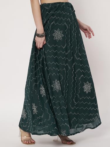 studio rasa Women's Silk Blend Embellished Bias Skirt for Wedding Festive Party (SKTC72517L_Green_Large)