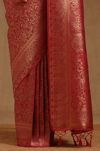 Soch Womens Fuchsia Tussar Floral Zari Woven Saree