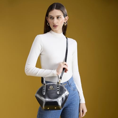 Caprese Dee Medium Satchel Handheld Bag for Women with Adjustable & Detachable Strap | Premium Metal Logo & Back Zipper Pocket | Stylish and Functional Design | Perfect for Daily Use (Black)