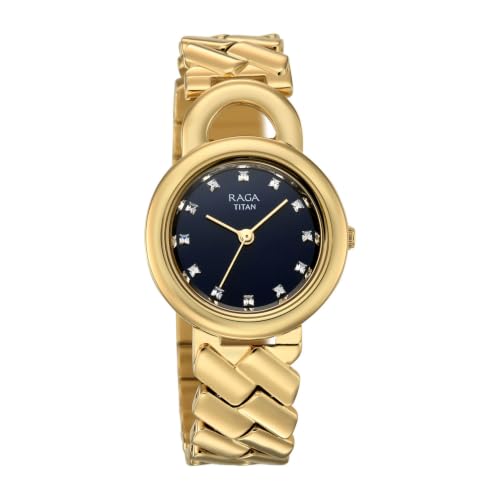 Raga Unlocked Quartz 3 Hand Round Blue Dial, IP-Gold G28 Strap Watch for Women - 2820YM01