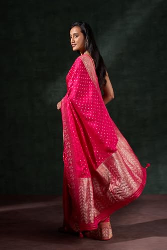 Taneira Women Pink Viscose Woven Saree with Unstitched Blouse Piece (SAPP02AB0918-Pink)