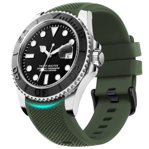 Fullmosa 22mm No‑Gap Curved Silicone Watch Strap, Army Green | [No Watch]Premium Strap for Samsung Galaxy Watch 46mm,Gear S3,Huawei GT2 46mm,Fossil Gen6,Noise ColorFit Ultra,boAt Xtend Pro