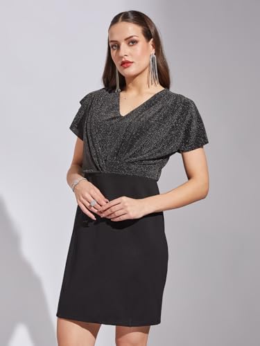 Latin Quarters Women Black Half Sleeves Casual Solid Dress_XL