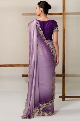 Soch Womens Lavender Fendy Organza Embellished Saree With Stone Work