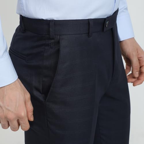 Raymond Men Slim Fit Checks Pattern Polyester Blend Flat Front Formal Trouser Blue