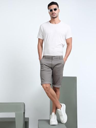 BEEVEE Men’s Casual Printed Cotton Lycra Grey Shorts | Regular Fit, Knee Length, 4 Pockets, Button & Drawstring Closure