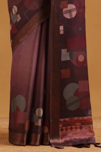 Soch Womens Wine Tissue Geometric Digital Printed Saree