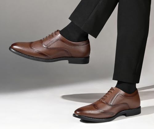 LOUIS STITCH Men’s Russet Tan Formal Lace-Up Brogue Shoes | Formal Lace-Up Shoes for Men | Business & Occasion Wear | LSVSBG-1 |UK-9