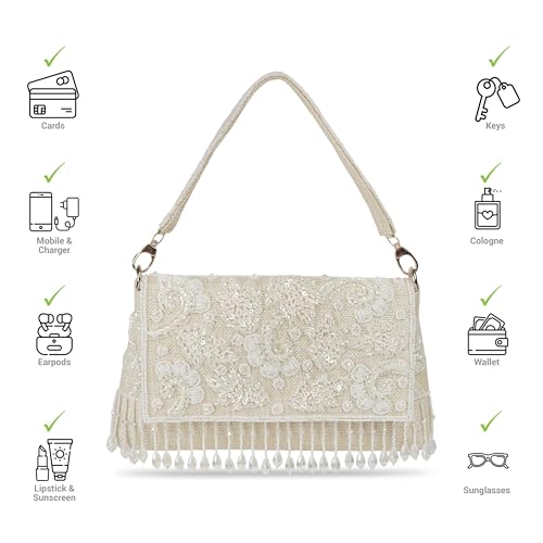 Metro Women's Gold Embellished Flap Clutch(38-163)