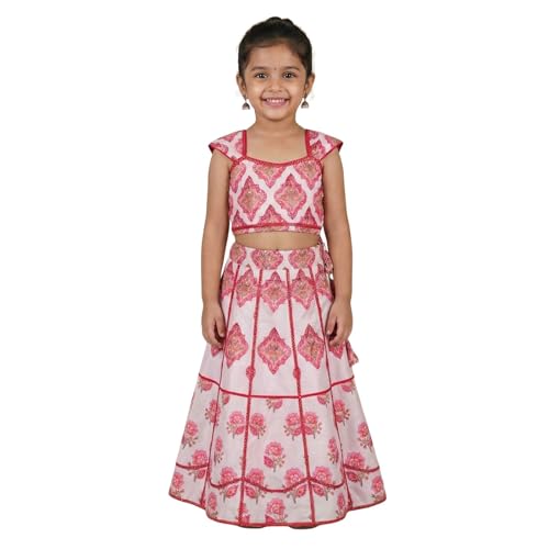 Q-one Store Girls Rayon Lehenga Choli Set with Inner Cape | Lacework Floral Printed Kids Ethnic Wear | Traditional Indian Outfit for Girls (2–10 Years) (2-3 Years)