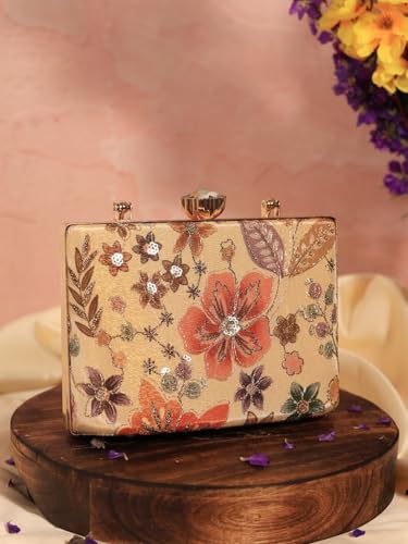 THE TAN CLAN Petal Beige Casket Clutch | Box-Style Evening Bag for Women | Party & Wedding Clutch Purse