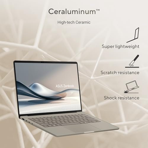 ASUS Zenbook A14, Snapdragon X Processor,(Qualcomm Adreno iGPU/16GB RAM/512GB SSD/Windows 11 Home/MS Office 365 Basic (1Year)*/14" FHD+ OLED/AI PC/Zabriskie Beige/0.98 kg),UX3407QA-QD258WS