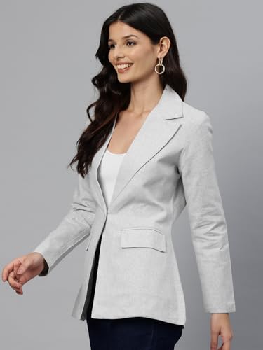 Cottinfab Women Grey Solid Single-Breasted Long Sleeves Casual Blazer