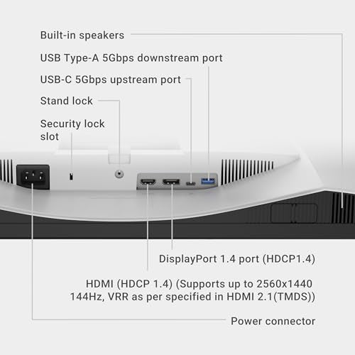 Dell 27 Plus S2725DC QHD Display QHD USB-C 27" QHD (2560 x 1440) 144 Hz 1 ms, 2 3 W Speakers, USB-C/HDMI/DisplayPort 1.4, Height/Tilt/Rotary, AMD FreeSync - Ash White