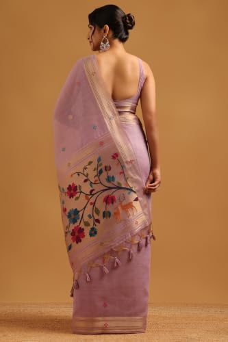 Soch Womens Lavender Chanderi Botanical Zari Woven Saree With Tassel