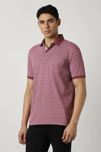 Van Heusen Men Pink Print Polo Neck T-Shirt