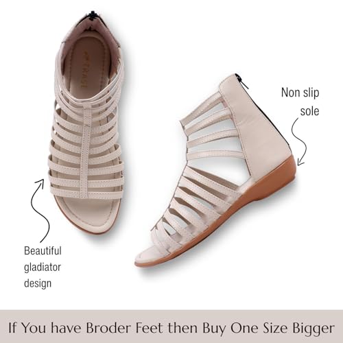 TRASE Women Footwear | Gladiator Flats For Woman | Women's Flat Footwear | Sandals For Women Stylish Flats | Sandals For Girls Daily Use, Office (Cream, 6 Uk)