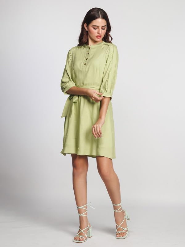 Zink London Women's Green Solid Above Knee Dress