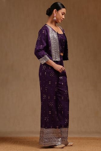 Soch Womens Purple Brocade Ethnic Motifs Co-Ord Set With Sequins