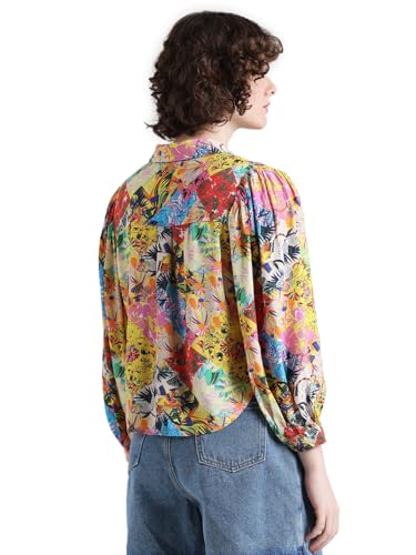ONLY Women Printed Viscose Relaxed Fit Crop Length Multicolor Shirt