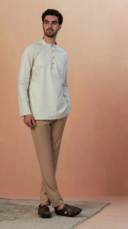 Manyavar Mens Short Kurta Only Cream (XL)