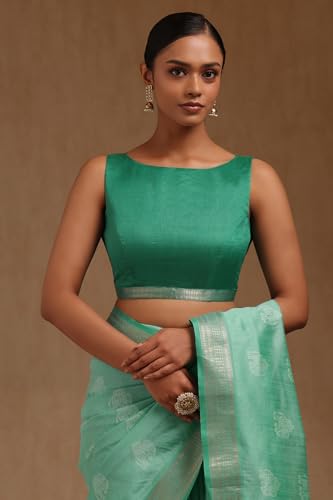 Soch Womens Turquoise Blue Tussar Woven Design Saree