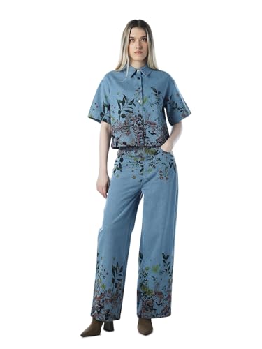 ONLY Women's Floral Print Regular Fit Blue Shirt