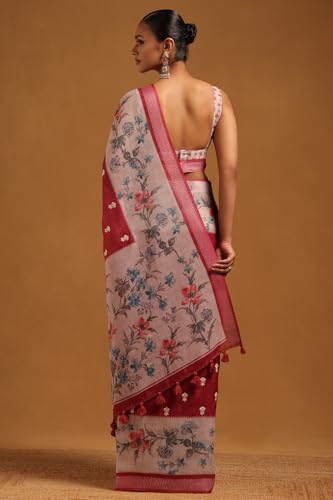 Soch Womens Onion Pink Linen Botanical Saree